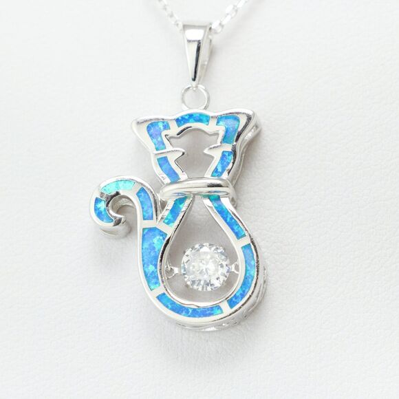 925 Sterling Silver FIRE OPAL Necklace Gemstone Necklace Opal Cat Pendant - Picture 5 of 10